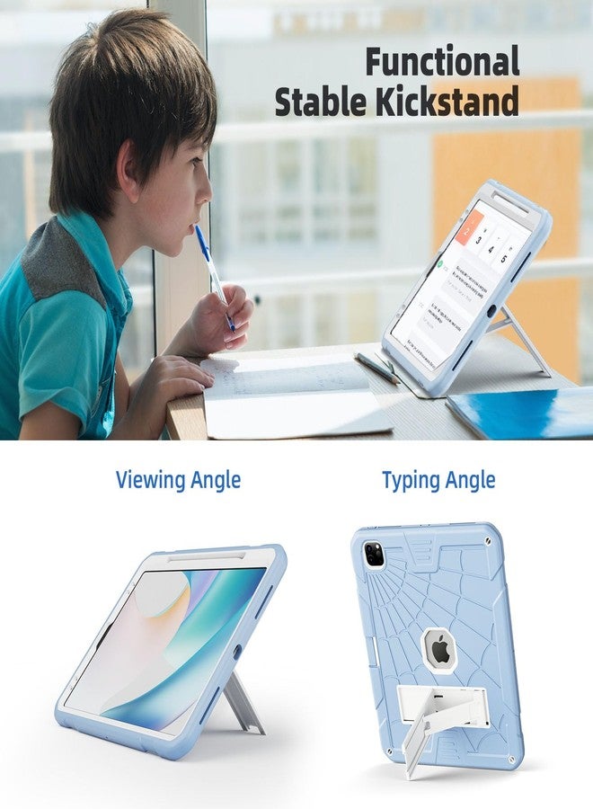 TSQQST Case for iPad Pro 12.9 Inch 6th Generation 2022 for Kids | Rugged Silicone Case for iPad Pro 12.9 Inch 5th 4th 3rd Generation with Screen Protector/Stand/Carrying Strap/Pencil Holder, Ice Blue - Image 5